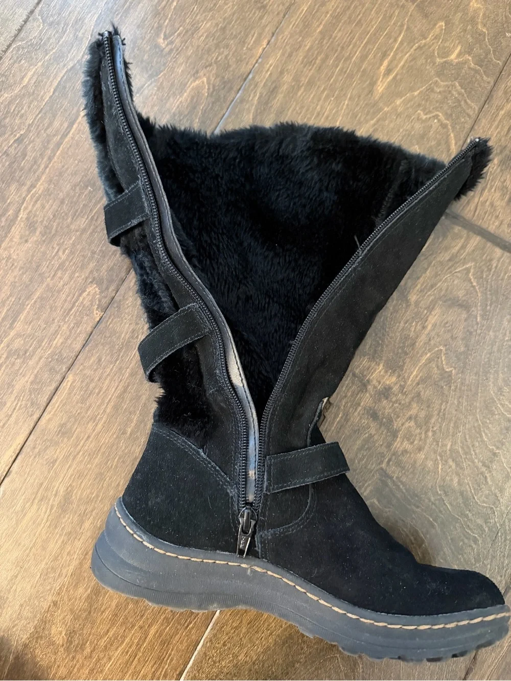 Women's Black Suede Faux-Fur Tall Winter Boots